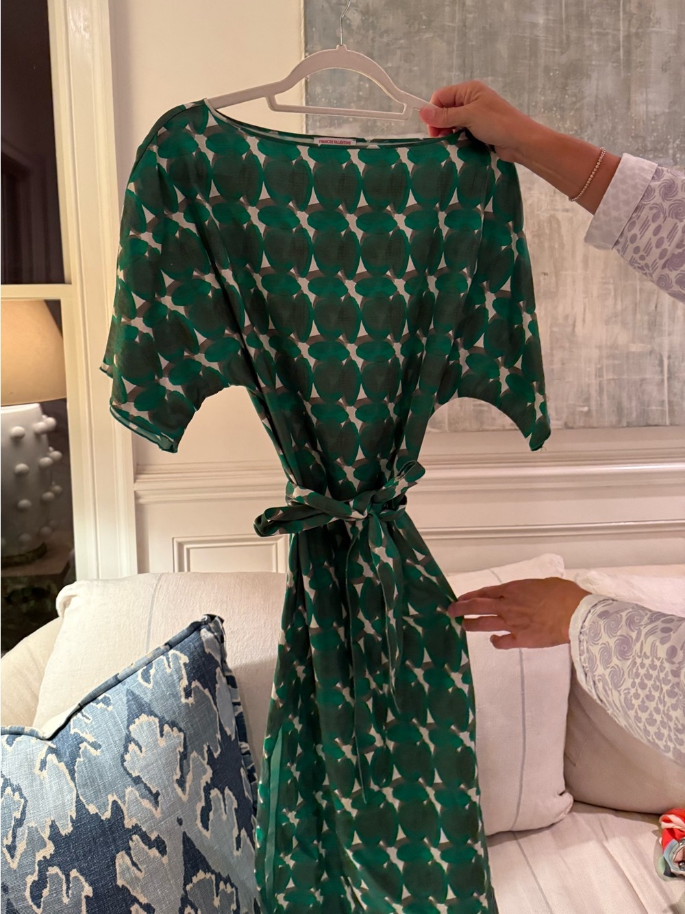 Green Patterned Tie-Waist Women's Dress